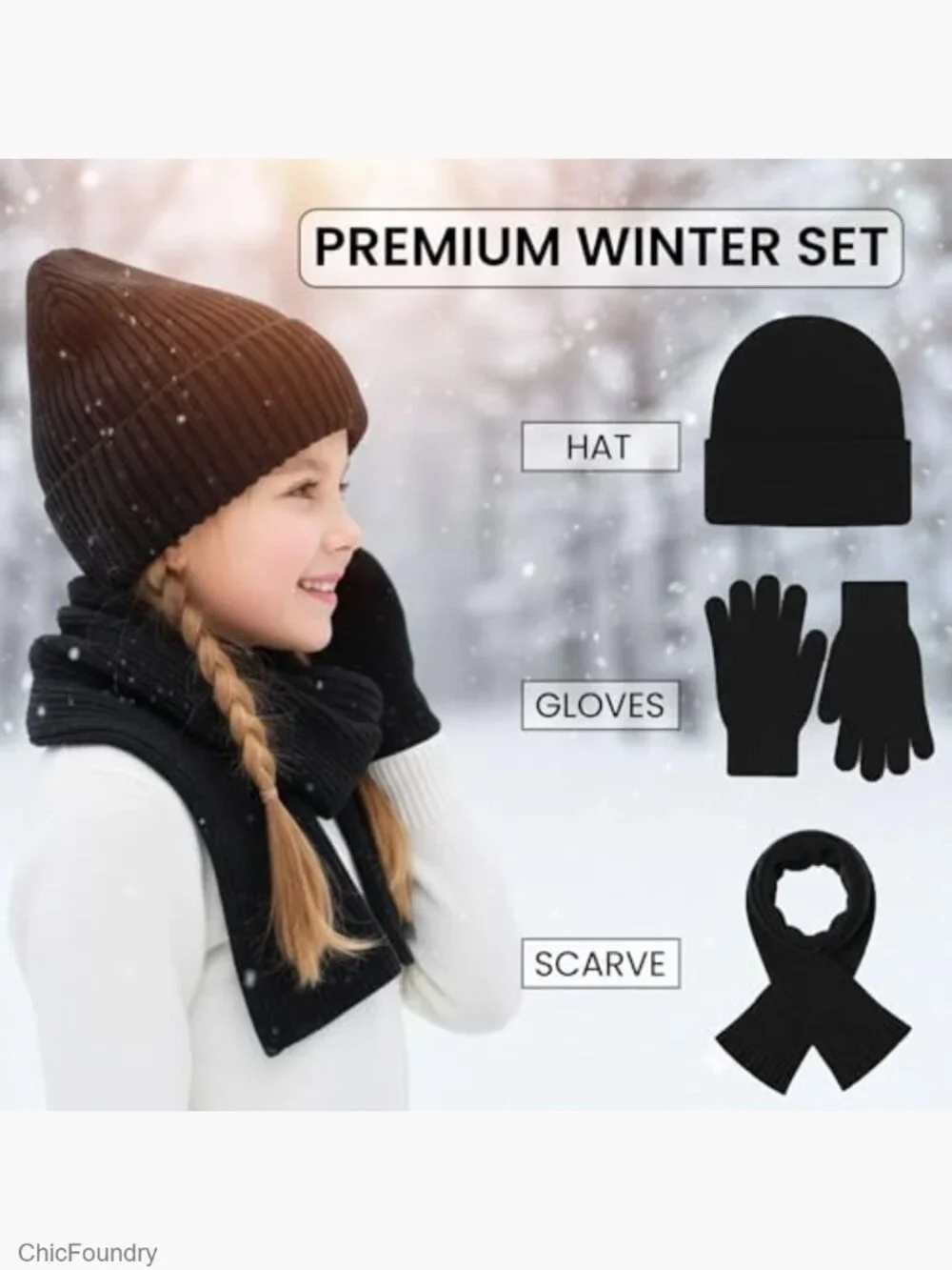 Kids Winter Hat Scarf Gloves Set Knit Beanie Magic Gloves Boys Girls